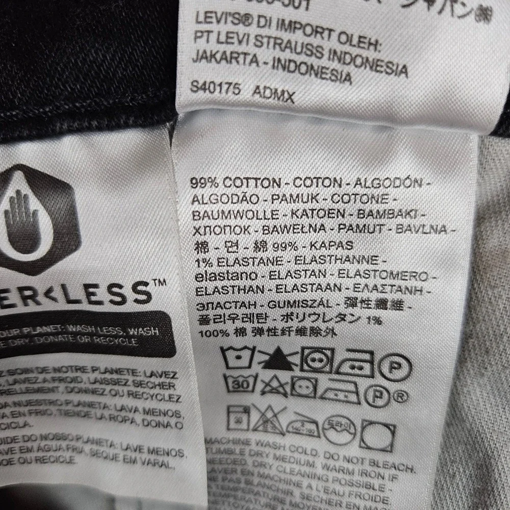 Levi's 505 Regular‎ Fit Straight Leg Jeans Mens Black Size 36x30 WaterLess